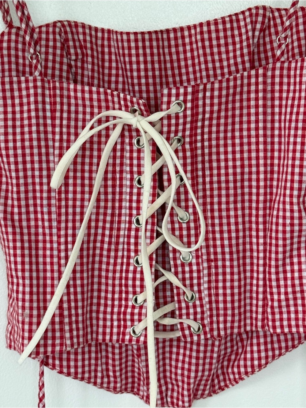 Edikted Red Gingham Corset Top - Picture 4 of 7